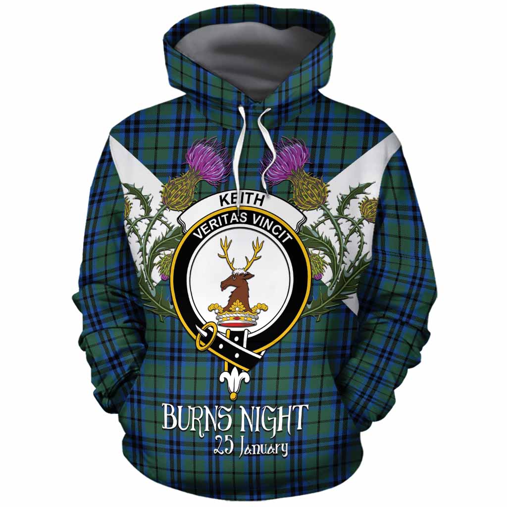 Keith Tartan Family Crest Cotton Hoodie Scottish Burns Night Thistle Floral