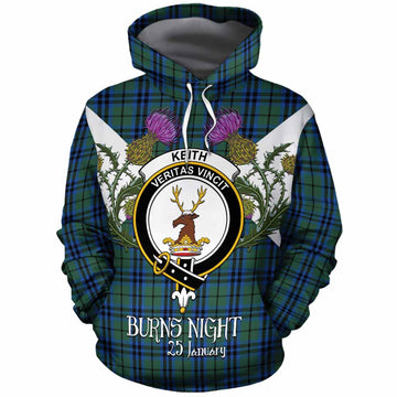 Keith Tartan Family Crest Cotton Hoodie Scottish Burns Night Thistle Floral