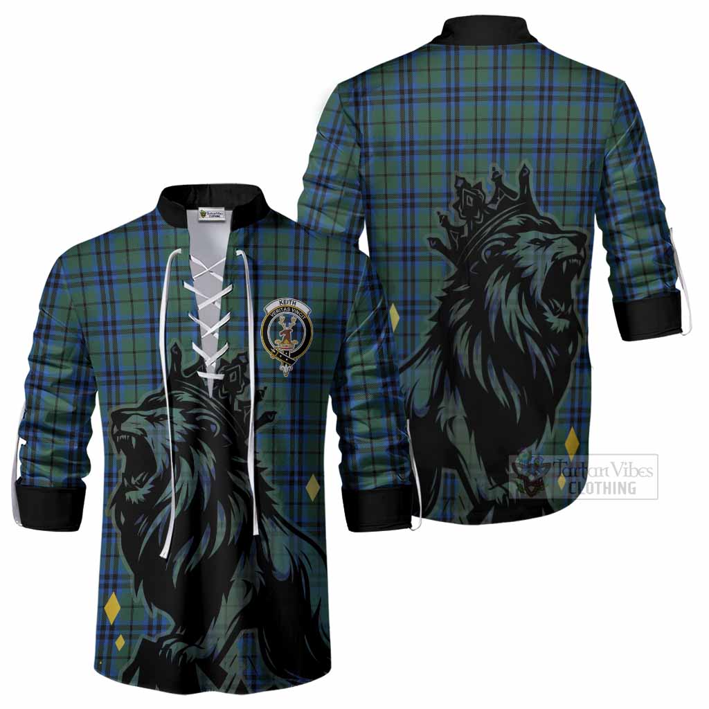 Keith Tartan Family Crest Ghillie Shirt Crowned Lion Roaring