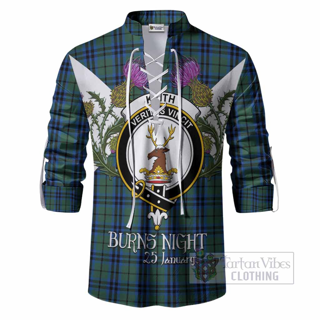Keith Tartan Family Crest Ghillie Shirt Scottish Burns Night Thistle Floral