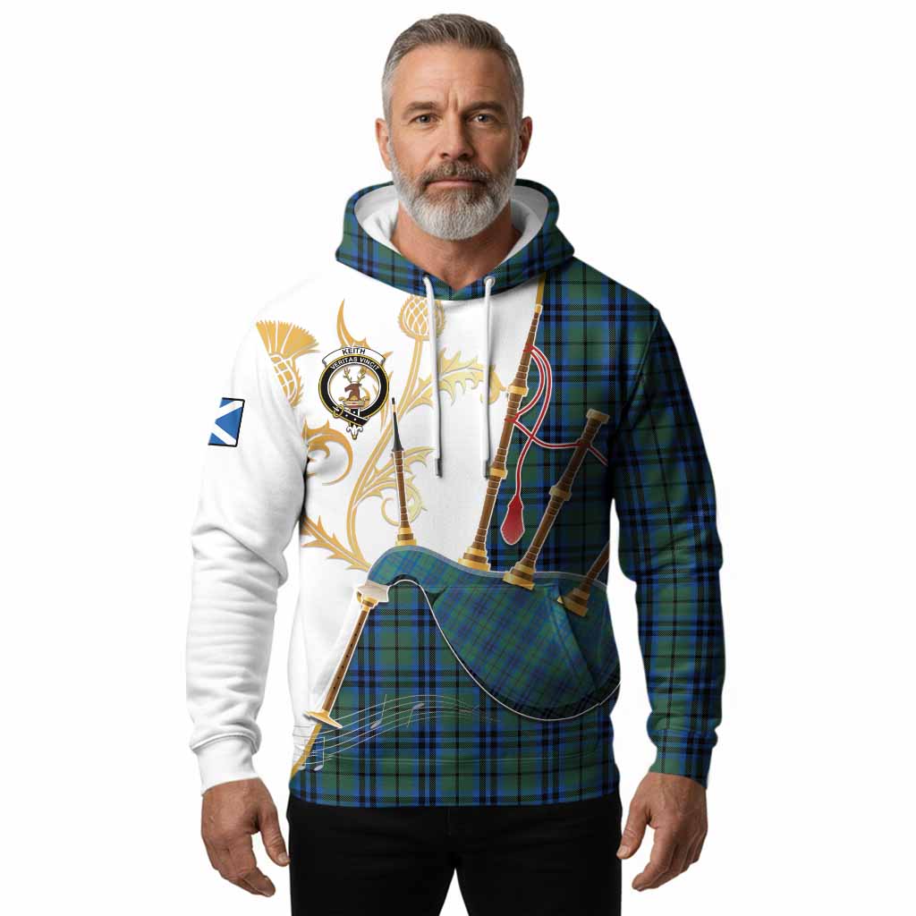 Keith Tartan Family Crest Hoodie Bagpipes with Scottish Thistle