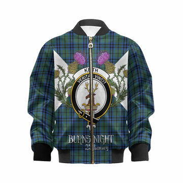 Keith Tartan Family Crest Kid Bomber Jacket Scottish Burns Night Thistle Floral