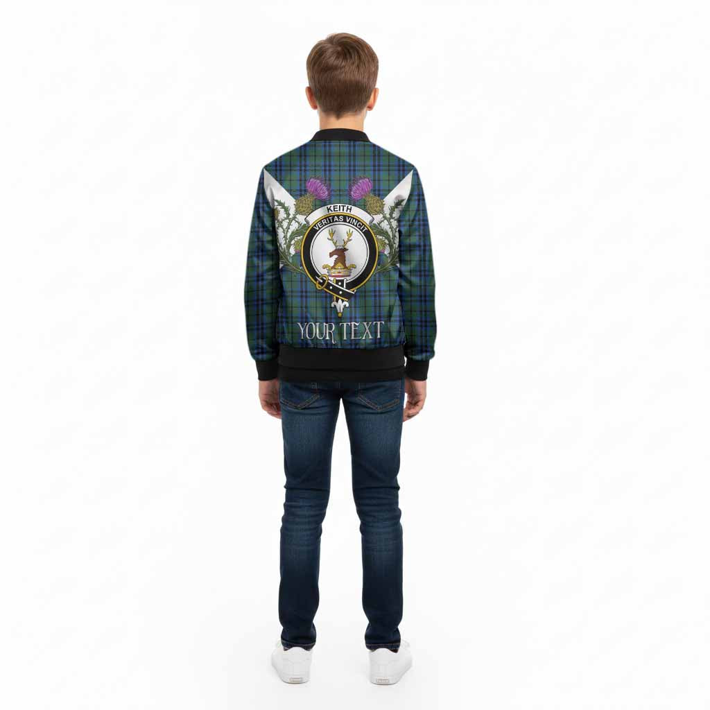 Keith Tartan Family Crest Kid Bomber Jacket Scottish Burns Night Thistle Floral