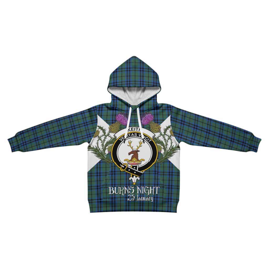 Keith Tartan Family Crest Kid Hoodie Scottish Burns Night Thistle Floral