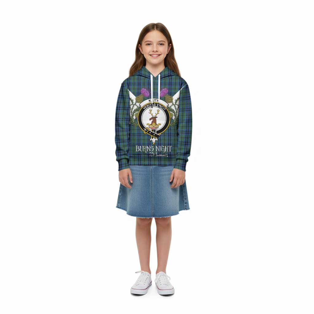 Keith Tartan Family Crest Kid Hoodie Scottish Burns Night Thistle Floral
