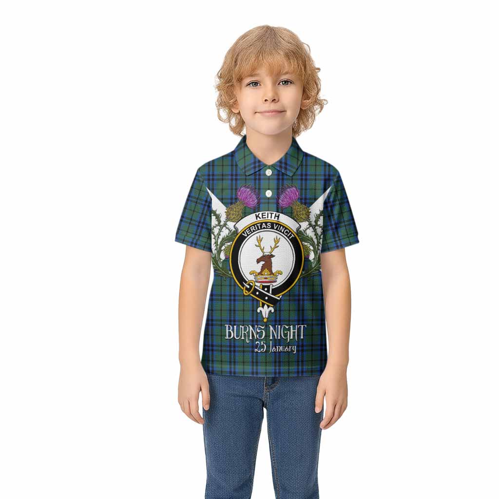 Keith Tartan Family Crest Kid Polo Shirt Scottish Burns Night Thistle Floral