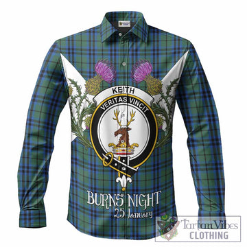 Keith Tartan Family Crest Long Sleeve Button Shirts Scottish Burns Night Thistle Floral