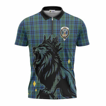 Keith Tartan Family Crest Zipper Polo Shirt Crowned Lion Roaring