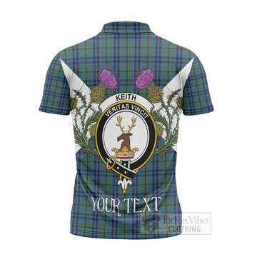 Keith Tartan Family Crest Zipper Polo Shirt Scottish Burns Night Thistle Floral