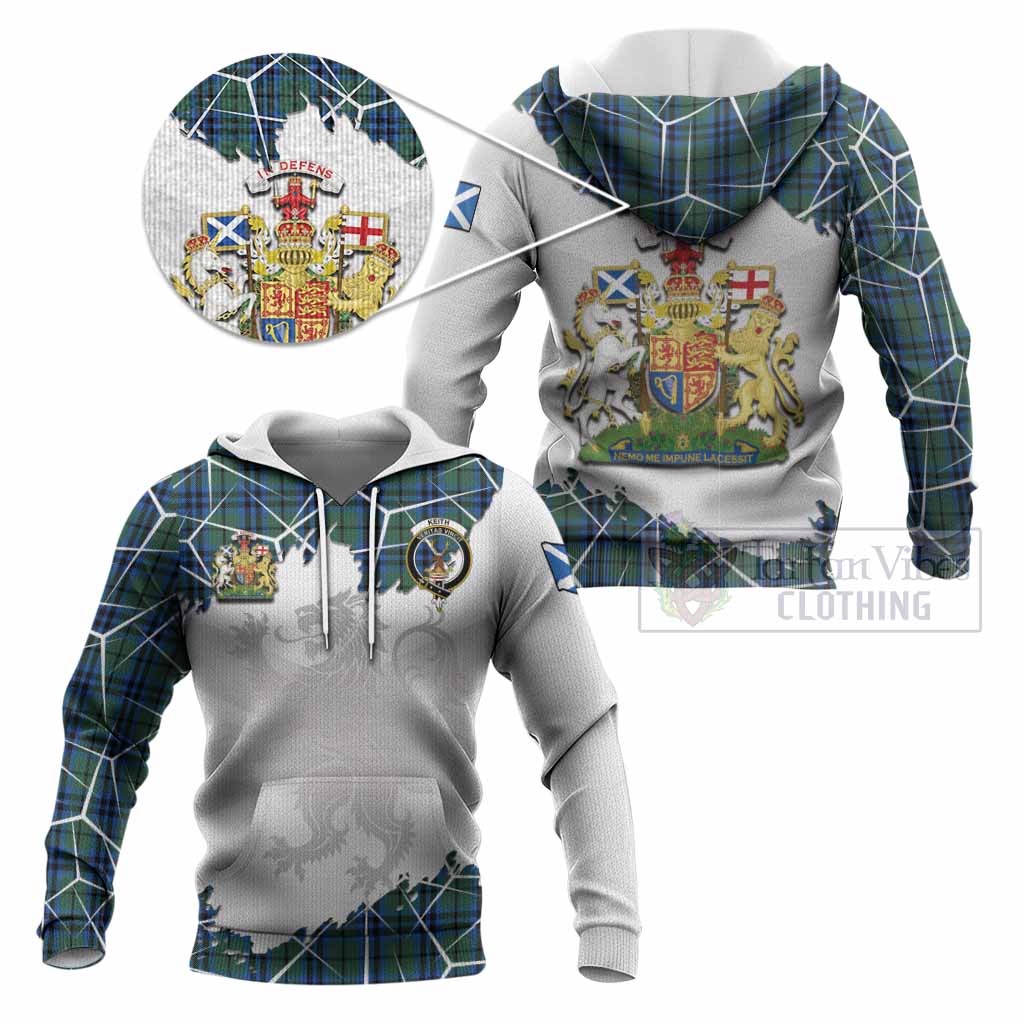 Keith Tartan Knitted Hoodie with Family Crest and Lion Rampant Grunge Style