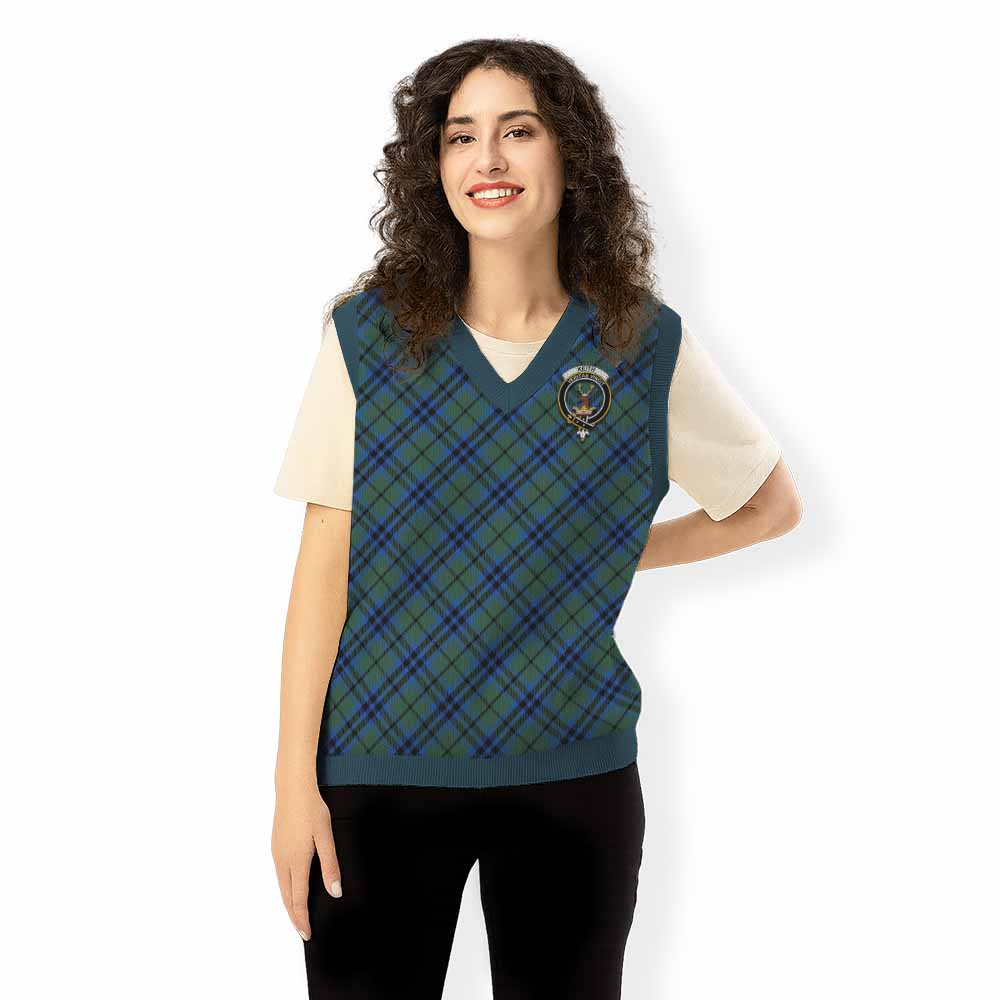 Keith Tartan Knitted V-Neck Vest with Family Crest Cross Style