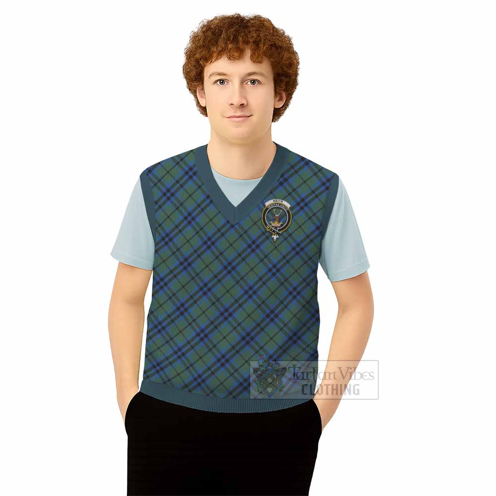 Keith Tartan Knitted V-Neck Vest with Family Crest Cross Style