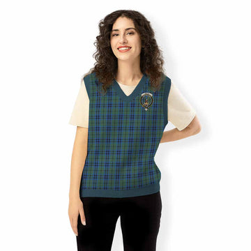 Keith Tartan Knitted V-Neck Vest with Family Crest