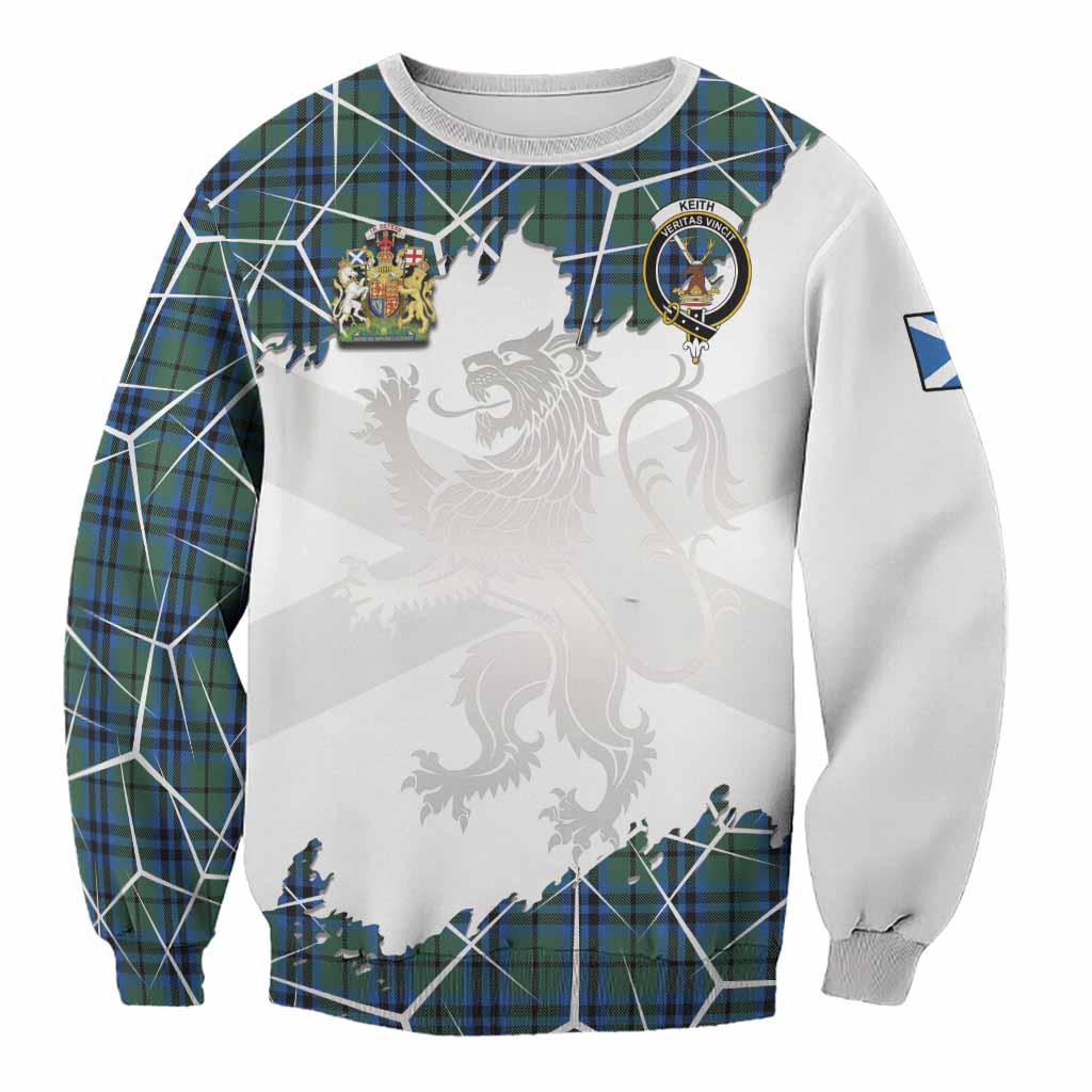 Keith Tartan Sweatshirt with Family Crest and Lion Rampant Grunge Style