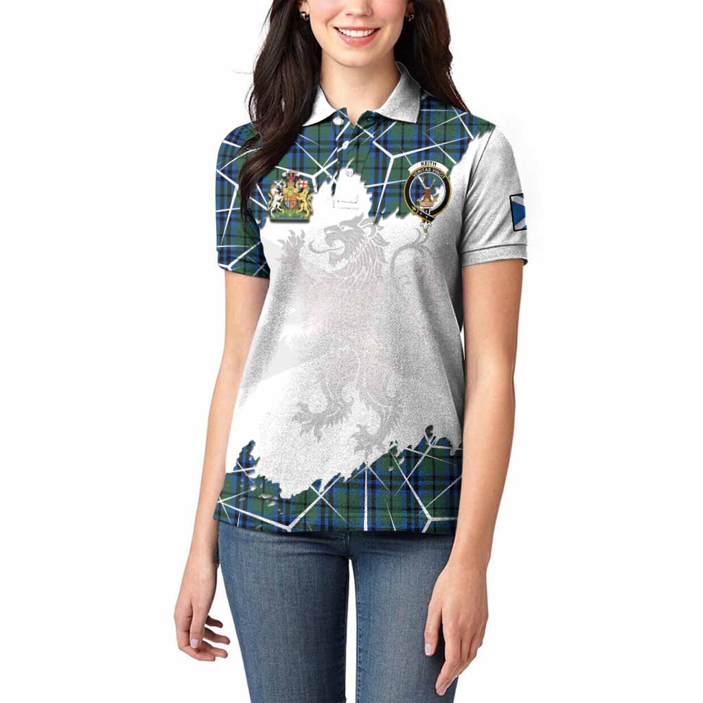 Keith Tartan Women Polo Shirt with Family Crest and Lion Rampant Grunge Style