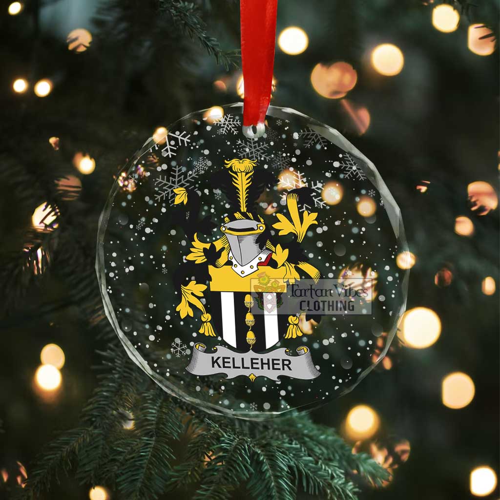 Kelleher Irish Clan Christmas Glass Ornament with Coat of Arms - 2D-tartanvibesclothing
