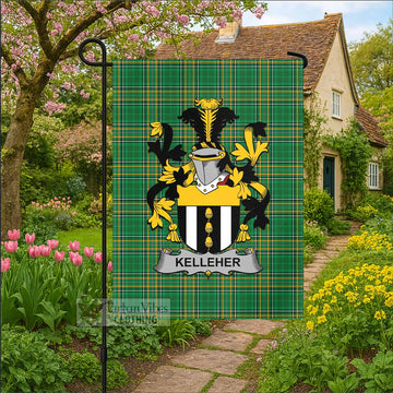Kelleher Irish Clan Tartan Garden Flag with Coat of Arms