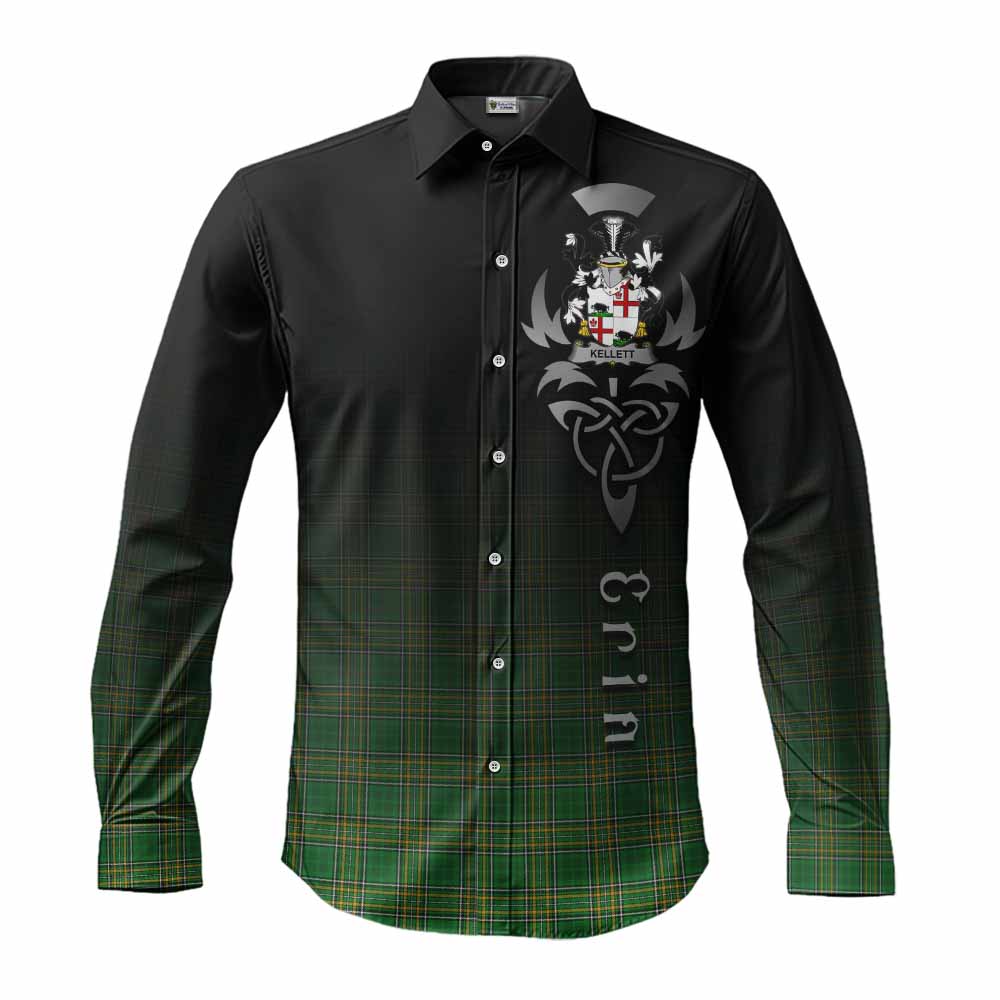 Tartan Vibes Clothing Kellett Irish Clan Long Sleeve Button Shirt with Coat of Arms Erin Go Bragh Celtic Inspired