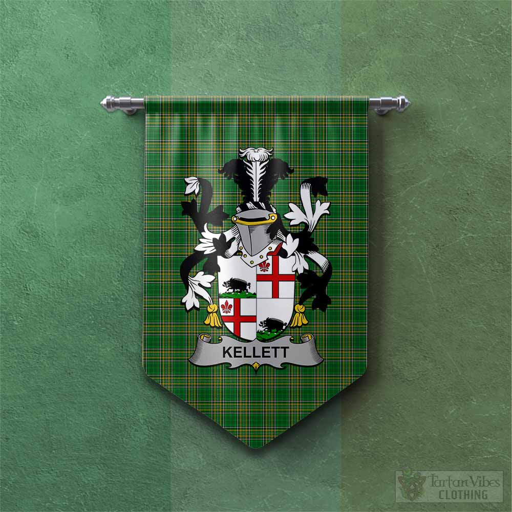 Tartan Vibes Clothing Kellett Irish Clan Tartan Gonfalon, Tartan Banner with Coat of Arms