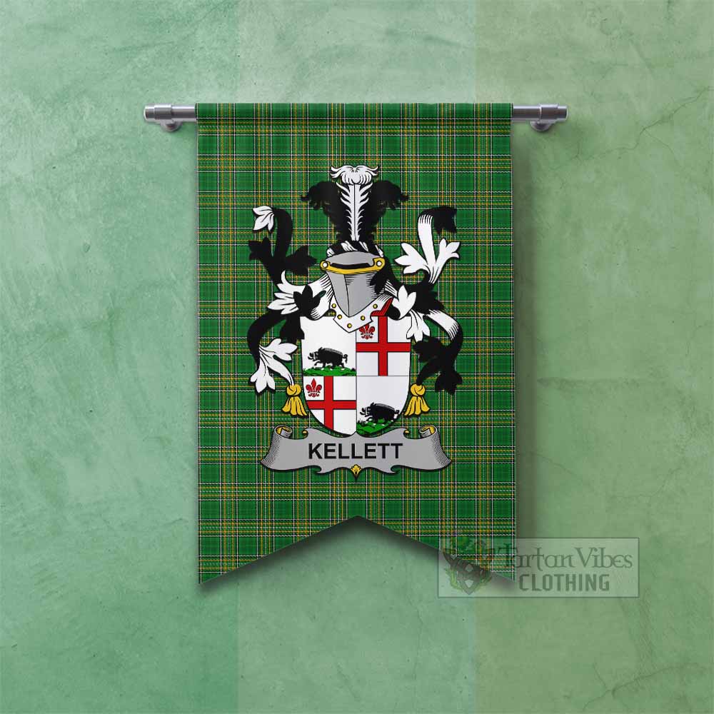 Tartan Vibes Clothing Kellett Irish Clan Tartan Gonfalon, Tartan Banner with Coat of Arms