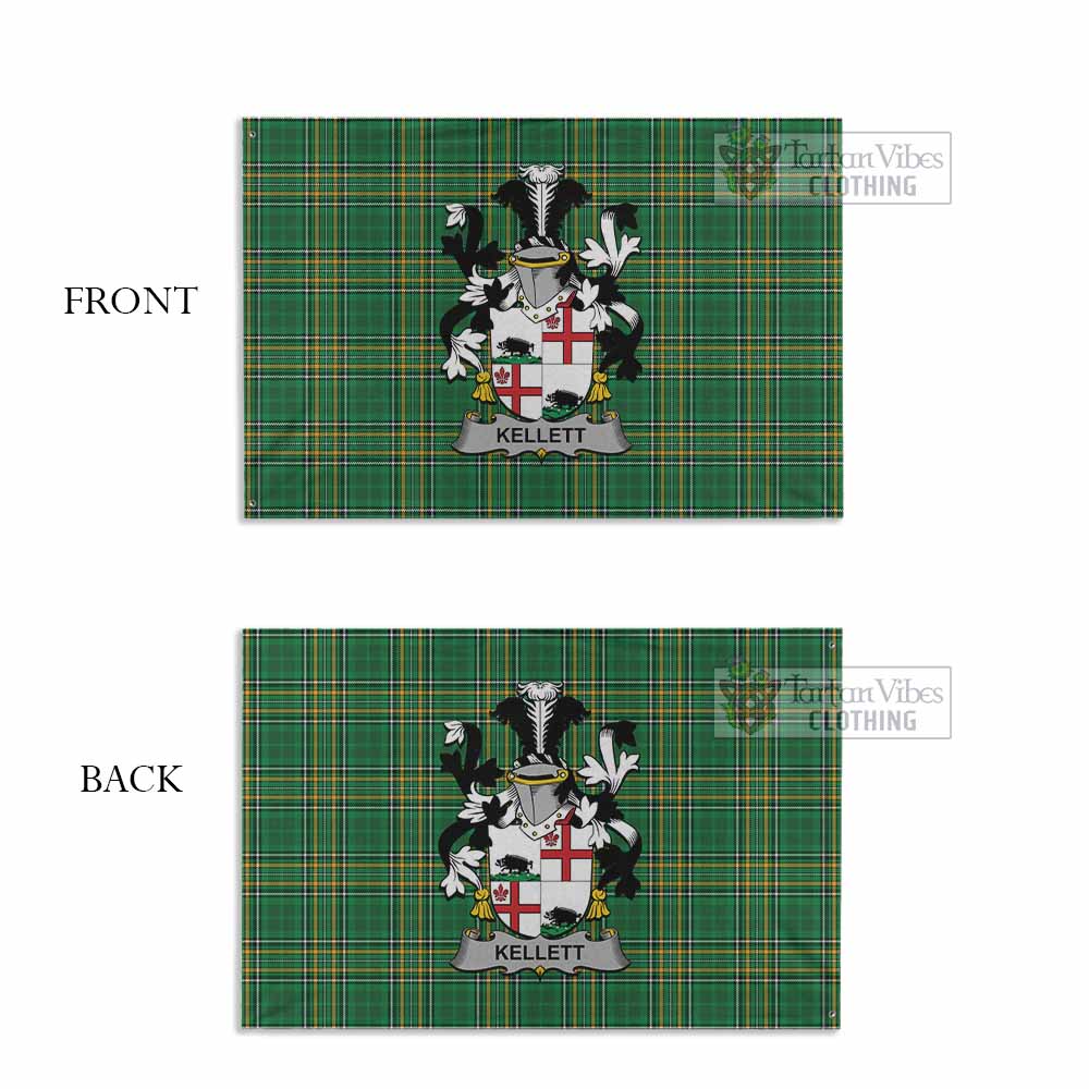 Tartan Vibes Clothing Kellett Irish Clan Tartan House Flag with Coat of Arms