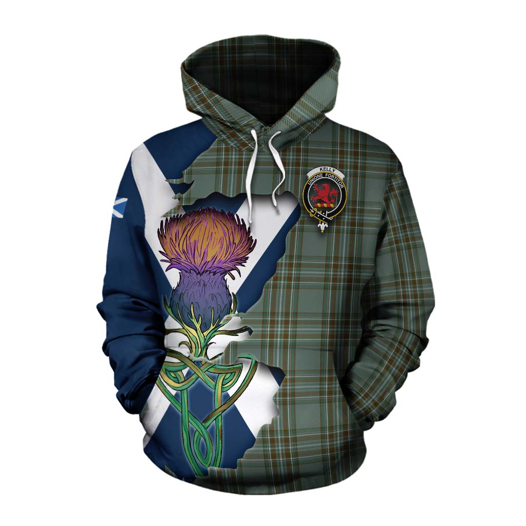 Tartan Vibes Clothing Kelly Tartan Family Crest Cotton Hoodie Scottish Thistle Celtic Inspired