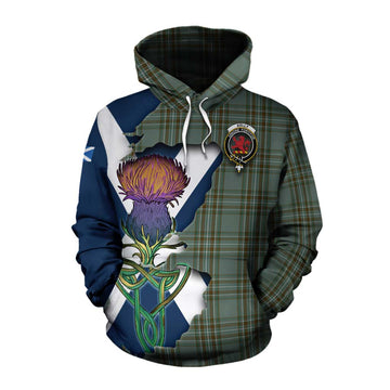 Tartan Vibes Clothing Kelly Tartan Family Crest Cotton Hoodie Scottish Thistle Celtic Inspired