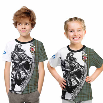 Kelly Tartan Clan Crest Kid T-Shirt with Highlander Warrior Celtic Style