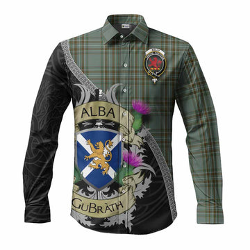 Tartan Vibes Clothing Kelly Tartan Family Crest Long Sleeve Button Shirt Lion Rampant Royal Thistle Shield Celtic Inspired