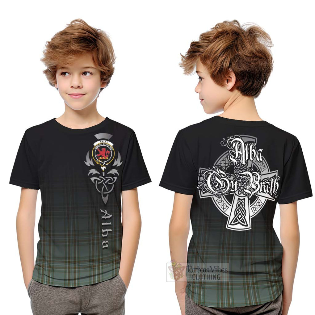 Tartan Vibes Clothing Kelly Tartan Kid T-Shirt Featuring Alba Gu Brath Family Crest Celtic Inspired