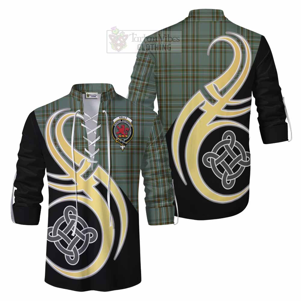 Tartan Vibes Clothing Kelly Tartan Ghillie Kilt Shirt with Family Crest and Celtic Symbol Style