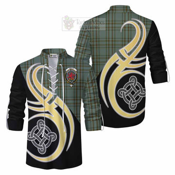 Tartan Vibes Clothing Kelly Tartan Ghillie Kilt Shirt with Family Crest and Celtic Symbol Style