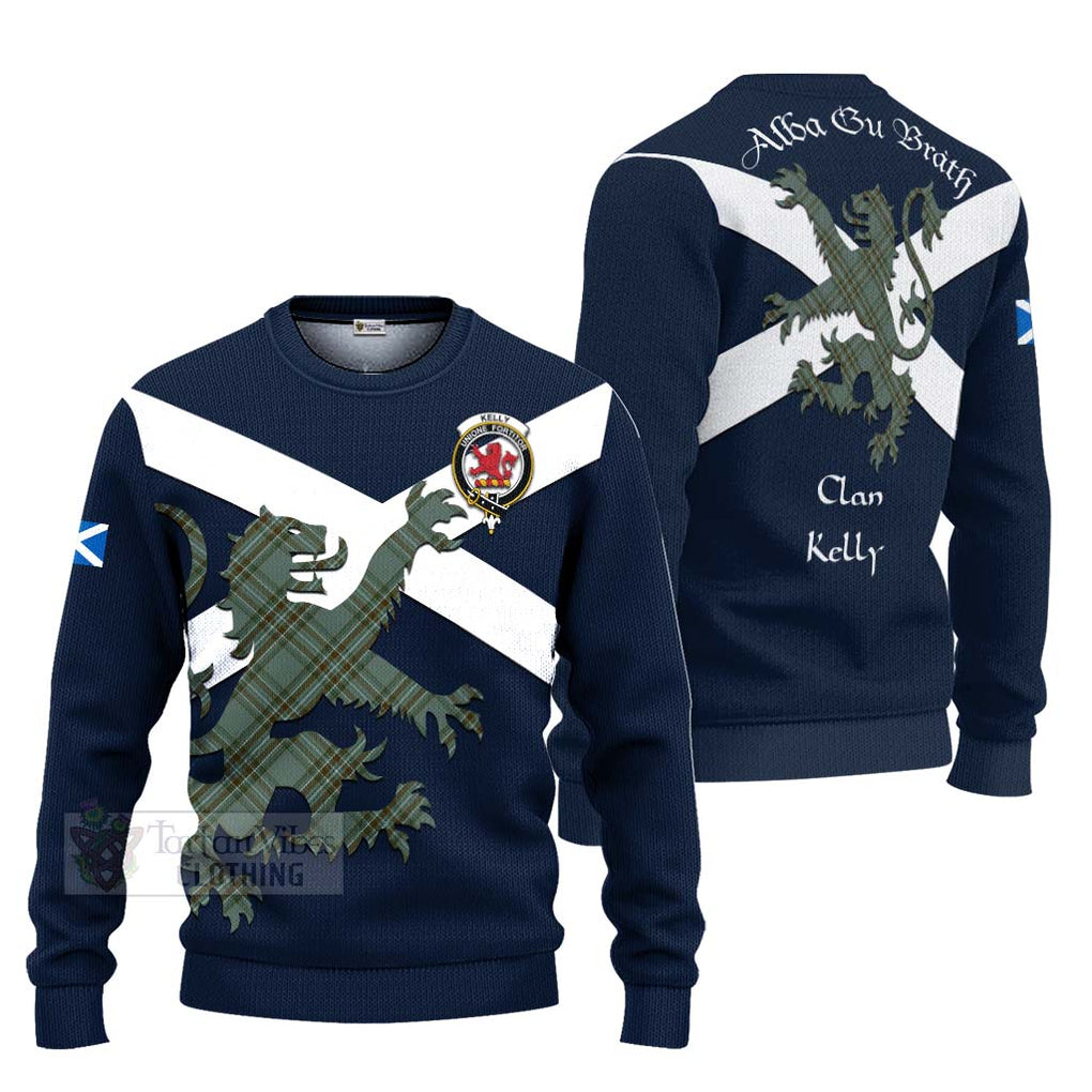 Tartan Vibes Clothing Kelly Tartan Lion Rampant Knitted Sweater – Proudly Display Your Heritage with Alba Gu Brath and Clan Name