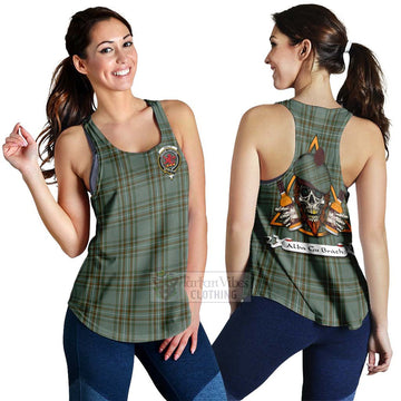 Tartan Vibes Clothing Kelly Tartan Women's Racerback Tanks with Family Crest and Bearded Skull Holding Bottles of Whiskey