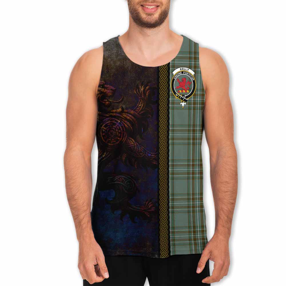 Tartan Vibes Clothing Kelly Tartan Family Crest Men's Tank Top Alba Gu Brath Be Brave Lion Ancient Style