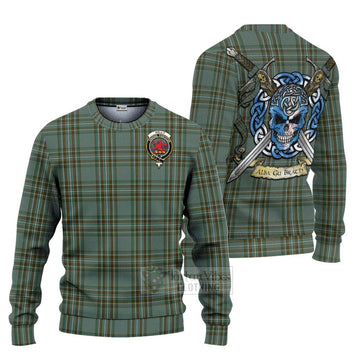 Tartan Vibes Clothing Kelly Tartan Knitted Sweater with Family Crest Celtic Skull Style