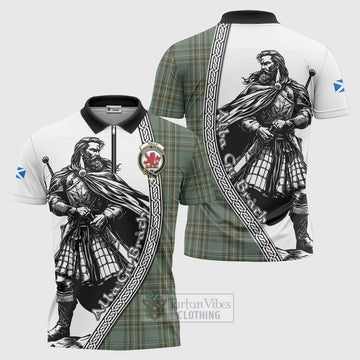 Tartan Vibes Clothing Kelly Tartan Clan Crest Zipper Polo Shirt with Highlander Warrior Celtic Style