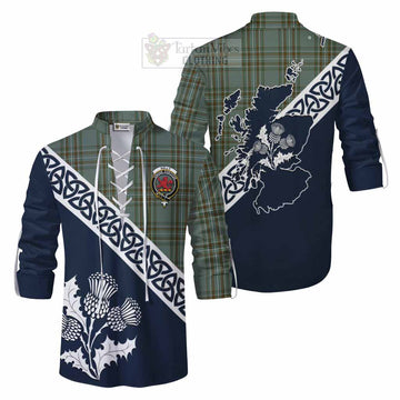 Tartan Vibes Clothing Kelly Tartan Ghillie Kilt Shirt Featuring Thistle and Scotland Map