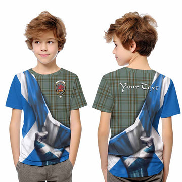 Tartan Vibes Clothing Kelly Tartan Kid T-Shirt with Family Crest Scotland Patriotic Style