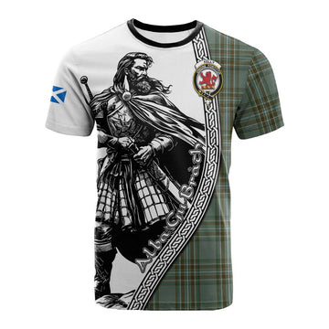 Kelly Tartan Clan Crest Cotton T-shirt with Highlander Warrior Celtic Style