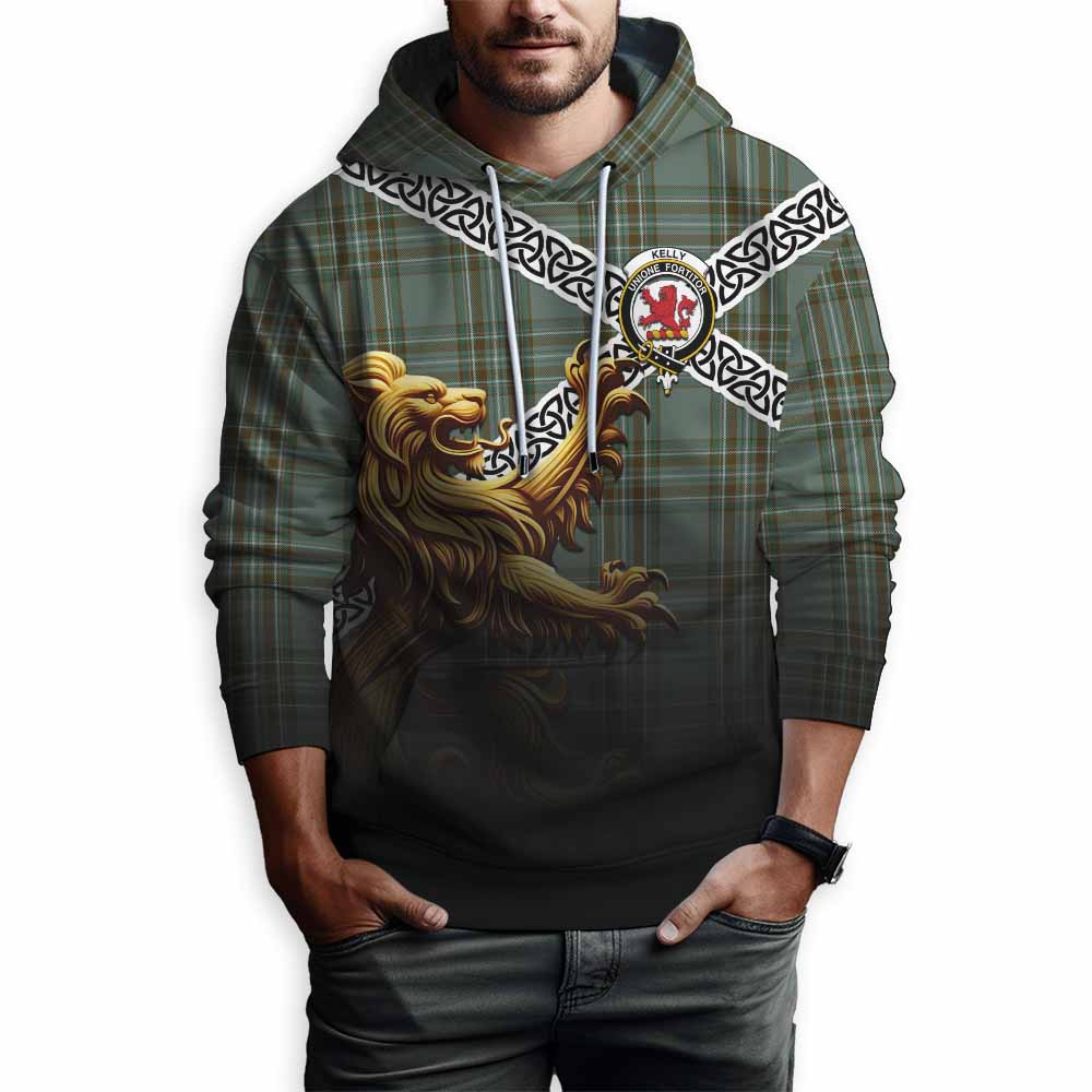 Tartan Vibes Clothing Kelly Crest Tartan Hoodie with Golden Lion Emblem Celtic Style