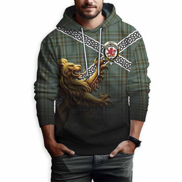 Tartan Vibes Clothing Kelly Crest Tartan Hoodie with Golden Lion Emblem Celtic Style