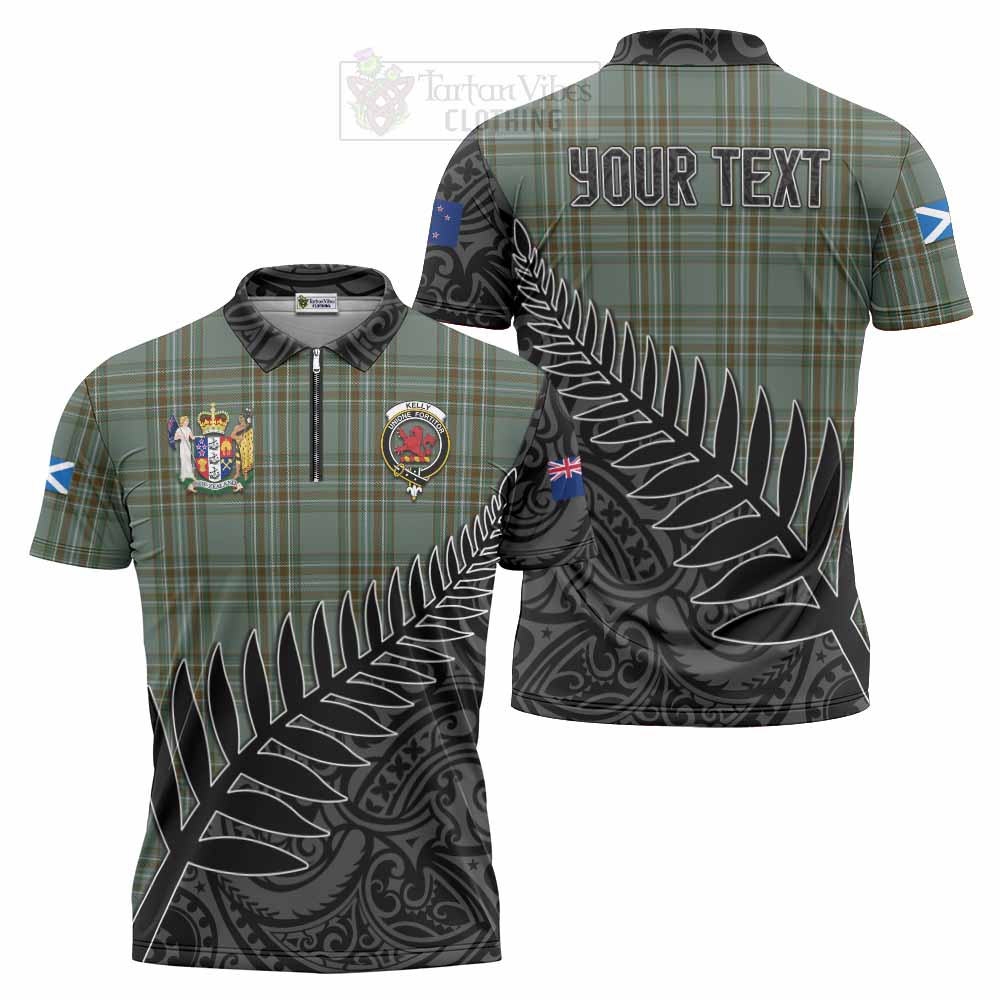 Tartan Vibes Clothing Kelly Crest Tartan Zipper Polo Shirt with New Zealand Silver Fern Half Style