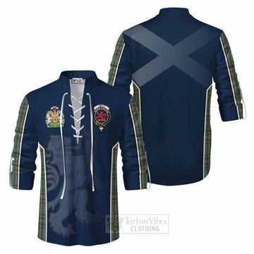 Tartan Vibes Clothing Kelly Tartan Ghillie Kilt Shirt with Family Crest and Lion Rampant Vibes Sport Style