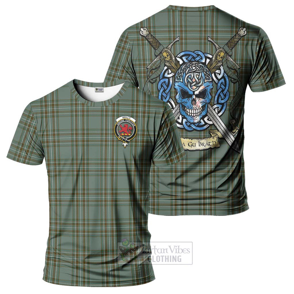 Tartan Vibes Clothing Kelly Tartan T-Shirt with Family Crest Celtic Skull Style