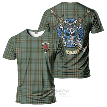 Tartan Vibes Clothing Kelly Tartan T-Shirt with Family Crest Celtic Skull Style