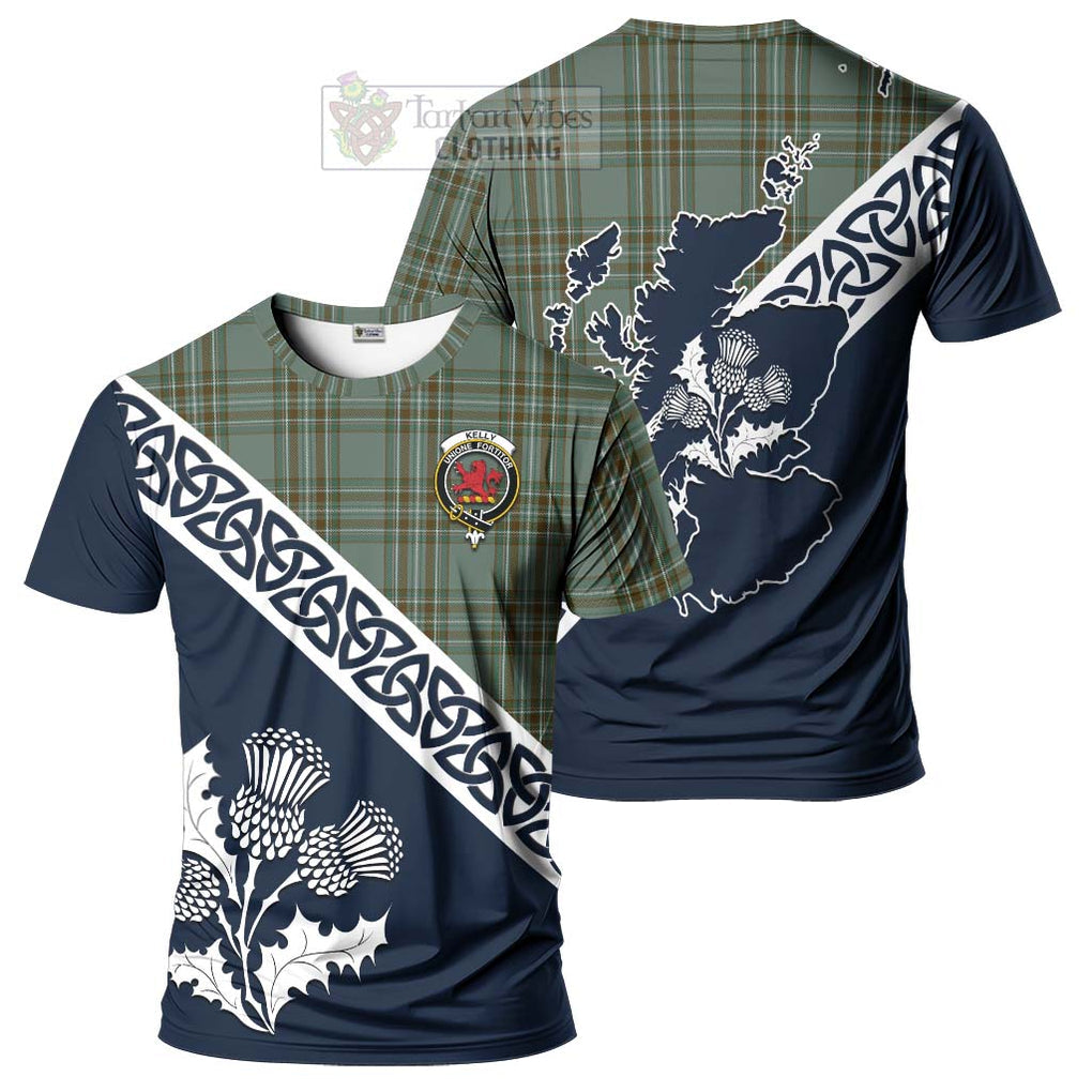 Kelly Tartan T-Shirt Featuring Thistle and Scotland Map