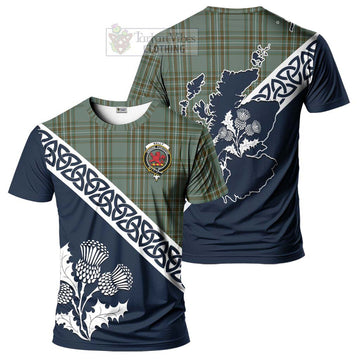 Kelly Tartan T-Shirt Featuring Thistle and Scotland Map