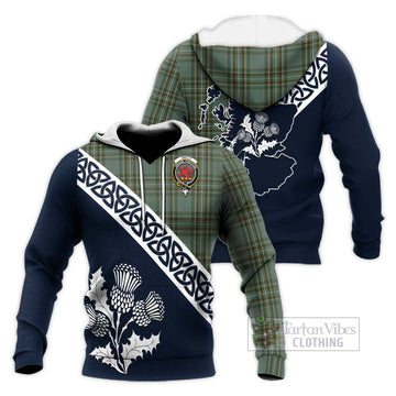Tartan Vibes Clothing Kelly Tartan Knitted Hoodie Featuring Thistle and Scotland Map