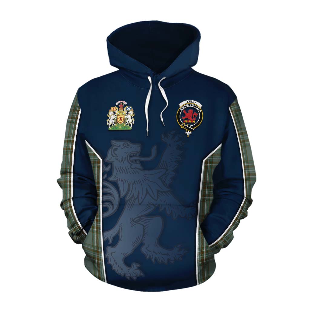 Tartan Vibes Clothing Kelly Tartan Cotton Hoodie with Family Crest and Lion Rampant Vibes Sport Style